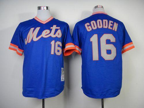 Mitchell And Ness 1983 Mets #16 Dwight Gooden Blue Throwback Stitched MLB Jersey - Click Image to Close